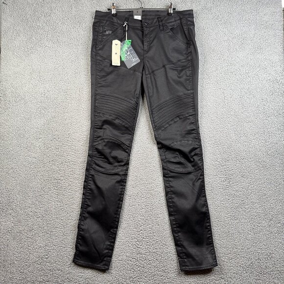 G Star Raw Jean Womens Size 32 Dark Aged Cobler Biker 5620 Mid Waist Skinny NWT - Picture 1 of 14
